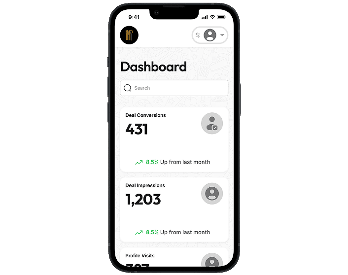 What's the Deal? restaurant dashboard showing deal creation interface and analytics